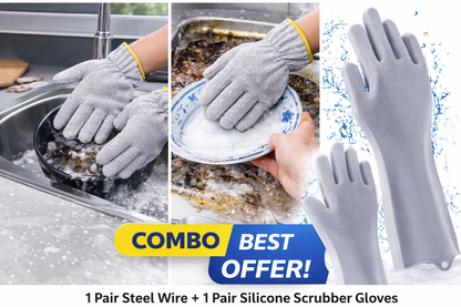 Dishwashing Gloves Combo – Steel Wire + Silicone (2 Pairs)