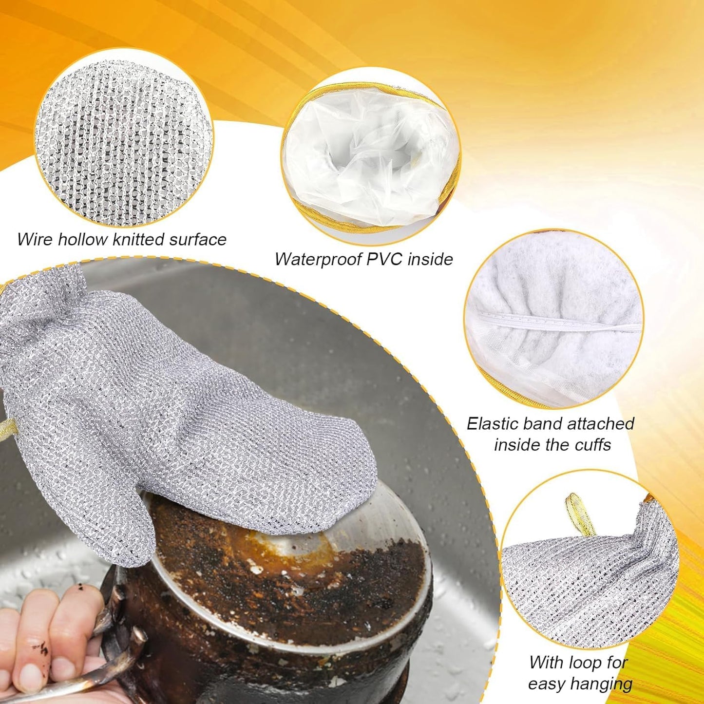 Dishwashing Gloves Combo – Steel Wire + Silicone (2 Pairs)