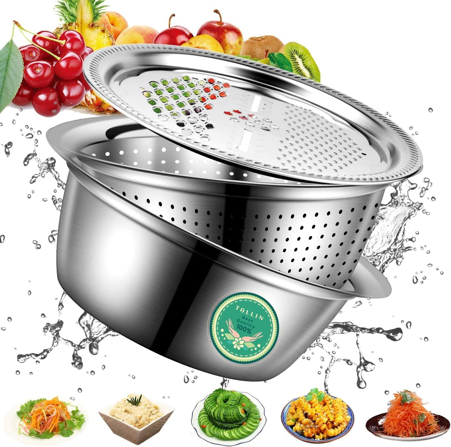 3 in 1 kitchen multipurpose stainless steel bowl